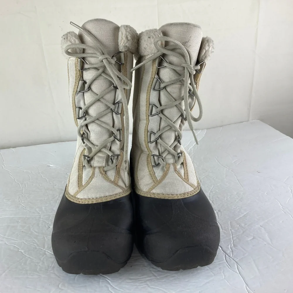 Sorel Winter Snow Boots Women 8 Cream Black Thinsulate Faux Fur Gorpcore Warm‎